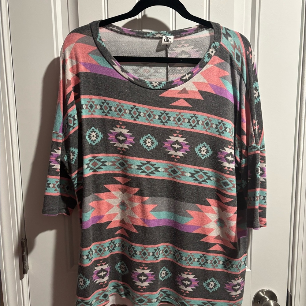 L&B Women's Multicolor Aztec Print Top